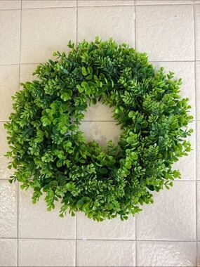 Green Boxwood Wreath - Decorative Door Accent approx 18 inches wide